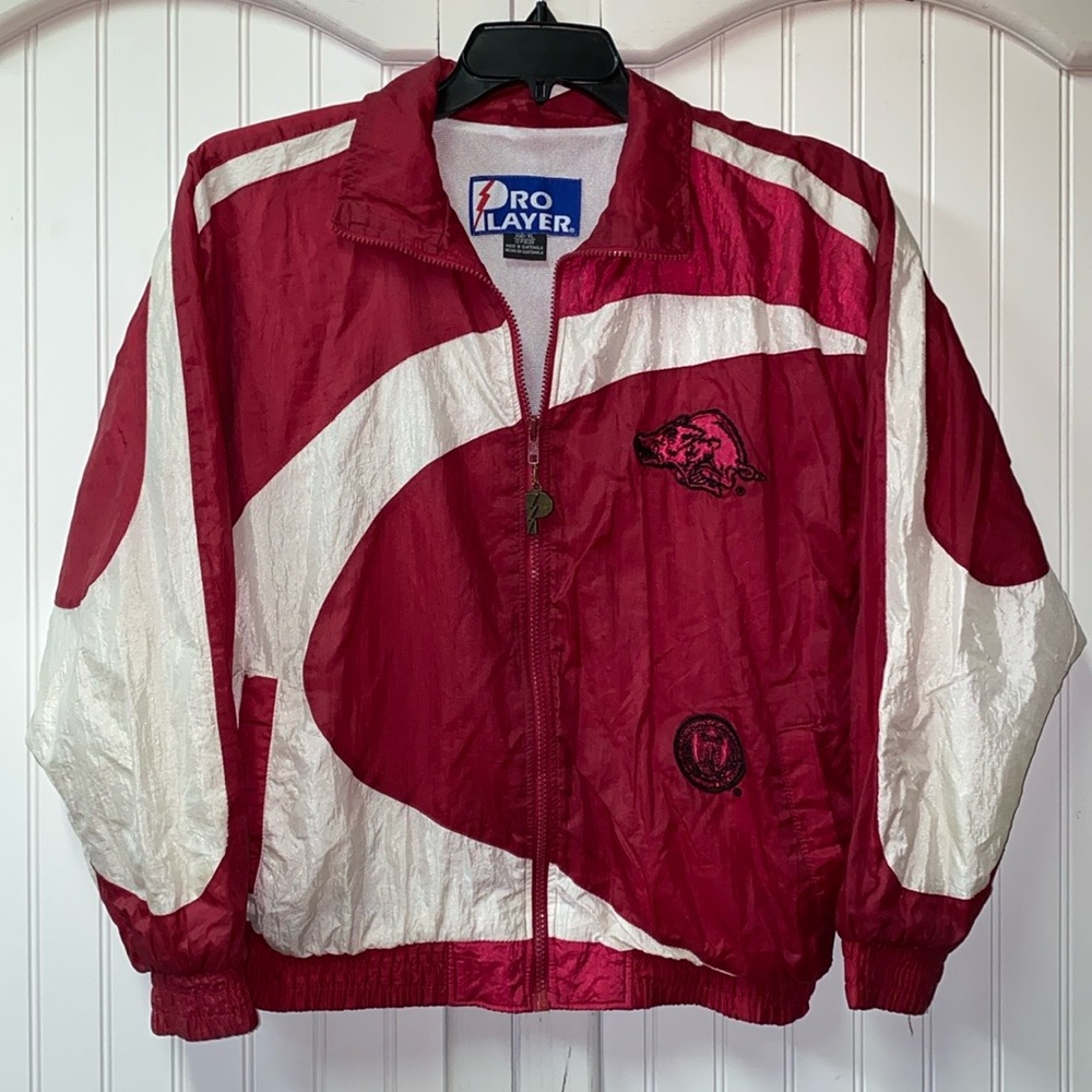 90s Vintage Arkansas Razorbacks Pro Player Windbreaker Jacket M Go Hogs - Picture 8 of 8